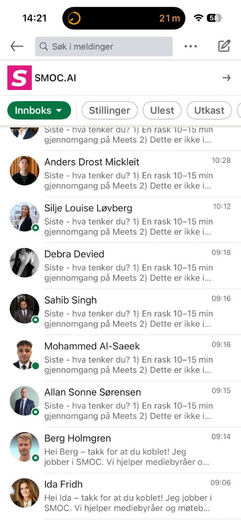 SMOC LinkedIn conversation on a phone in end-user mode